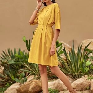 Medium Solid Batwing Sleeve A-Line Dress